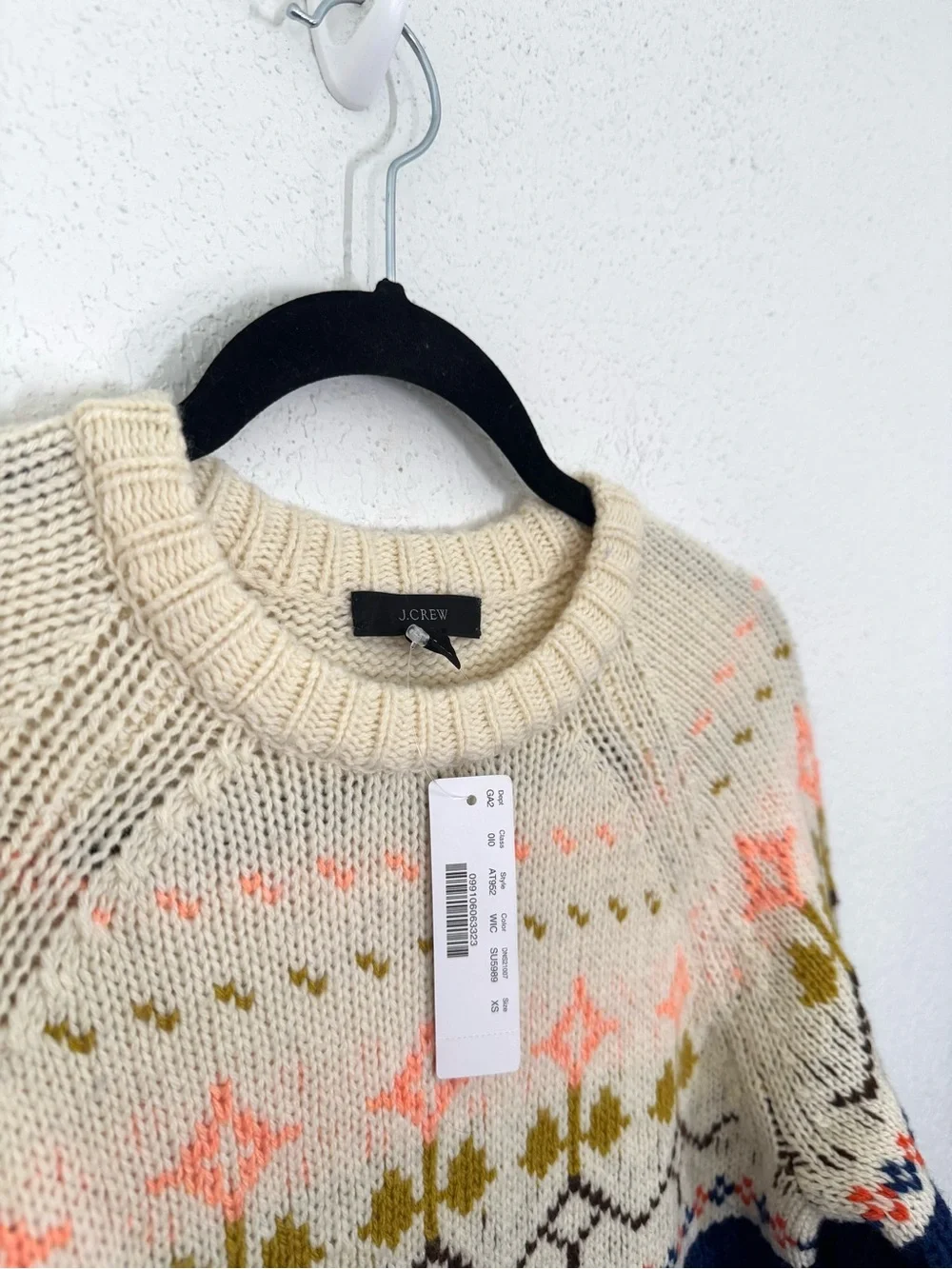 J. CREW Floral Fair Isle Lambswool Cottagecore Crewneck Sweater Blue XS NEW